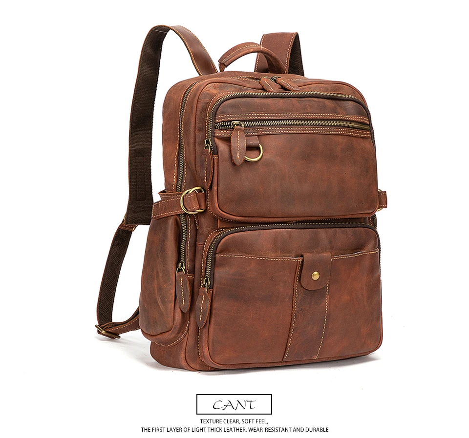 Brown Vintage Leather Backpack Laptop for Men - Woosir