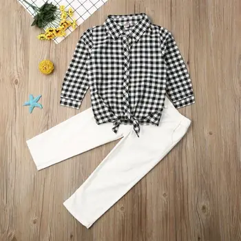 

2PCS Toddler Kids Baby Girl Clothes Set Shirt Denim Pants Trousers Plaid Outfit