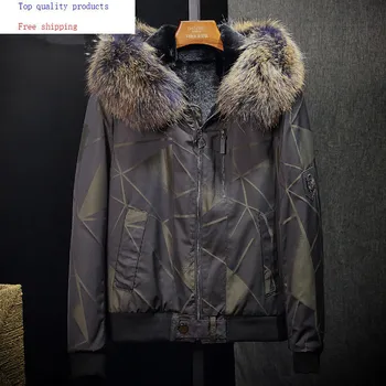 

Real Fur Parka Men Winter Coat Natural Rabbit Fur Liner Warm Jacket Raccoon Fur Collar Hooded Parkas Hombre 2020 51016