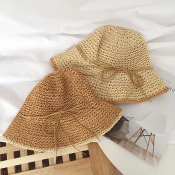 

Handmade Crochet Japanese-style Straw Hat Topee Children Summer Foldable Bucket Hat Bucket Hat Seaside Outing Beach Hat