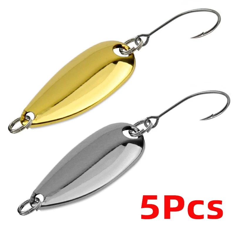 5Pcs Metal Rotating Spoon Fishing Bait Gold and Silver Bait Sequin