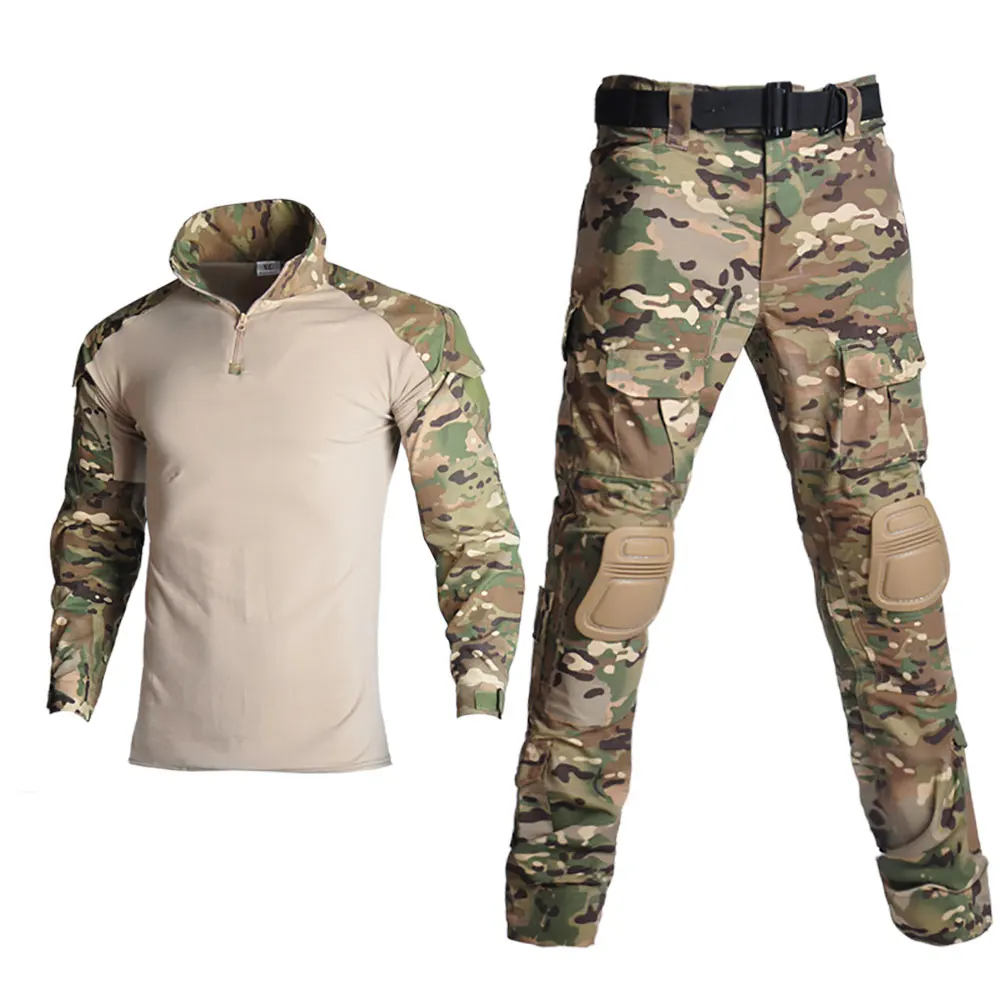 2020 Tactical Camouflage Military Uniform Clothes Suit Men US Army clothes Airsoft Military Combat Shirt + Cargo Pants Knee Pads