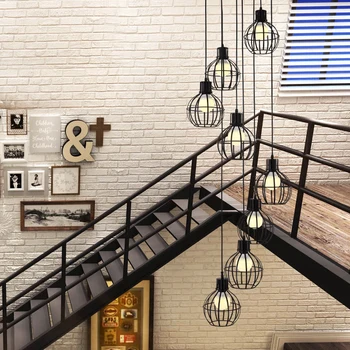 

Industrial Lighting Home Iron Black Modern Staircase Chandelier, Light Industrial Living Room Chandelier For Stairs