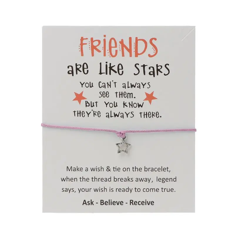 

Thoughtful Friendship Wish Card Wax Rope Bracelets with Star Charm BFF Jewelry U50C