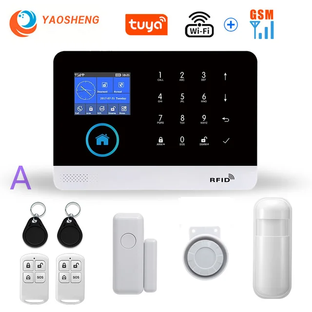 Wireless WIFI GSM Home Security Alarm System For Tuya Smart Life APP With Motion Sensor Detector Compatible With Alexa & Google A