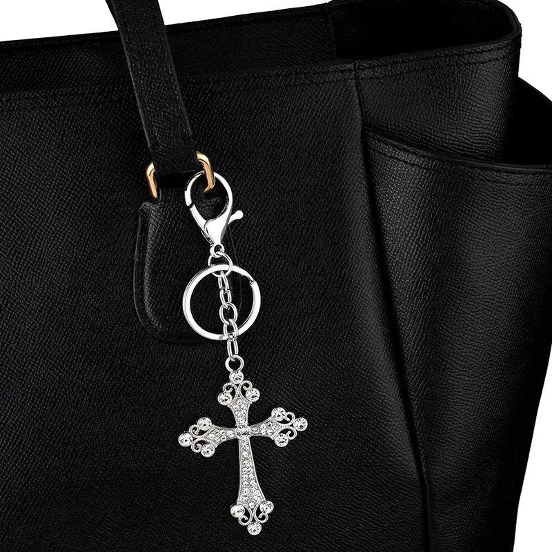 Big Cross Charms Keychains For Women Men crystal Silver Color Metal Key Chain Pendant Alloy Jewelry Accessories kch-a01 | Украшения и