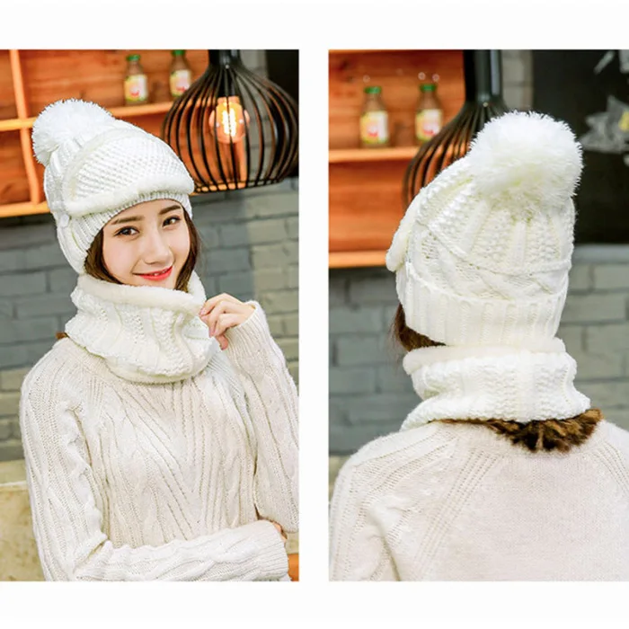 Cute Women Knitted Hat Plush Winter Warming Beanie Hats Cap for Girls Outdoor Decor All-Match TY53