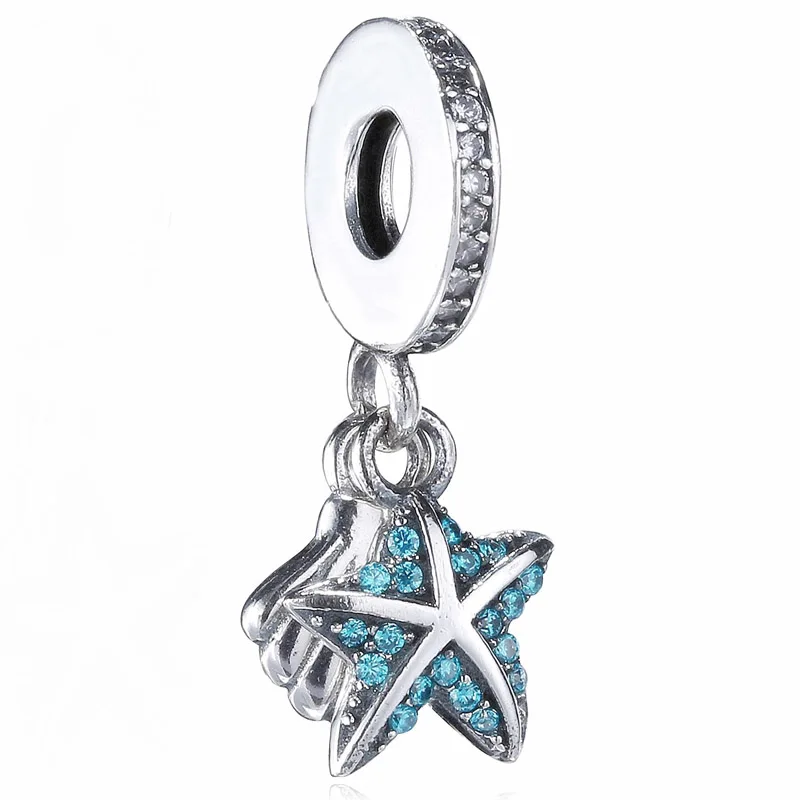 

Authentic 925 Sterling Silver Bead Charm Starfish & Shell With Crystal Pendant Beads Fit Pandora Bracelet Bangle Diy Jewelry