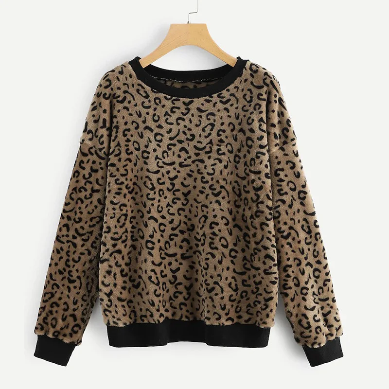 

Leopard Sweaters Women Casual Long Sleeve Brown Pattern O-neck Loose Knitted Pullover Tops Ladies Sweater 2019 Autumn Winter