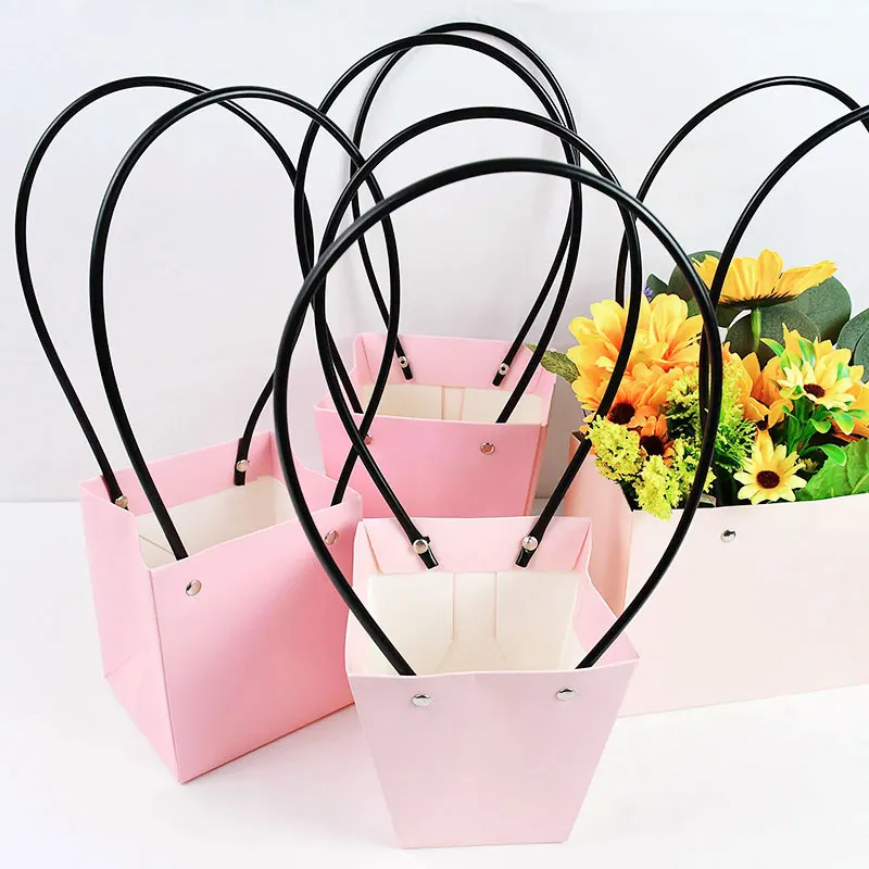 Teling 12 Pcs Kraft Paper Flower Gift Bags Bouquet Bags Box With Handle