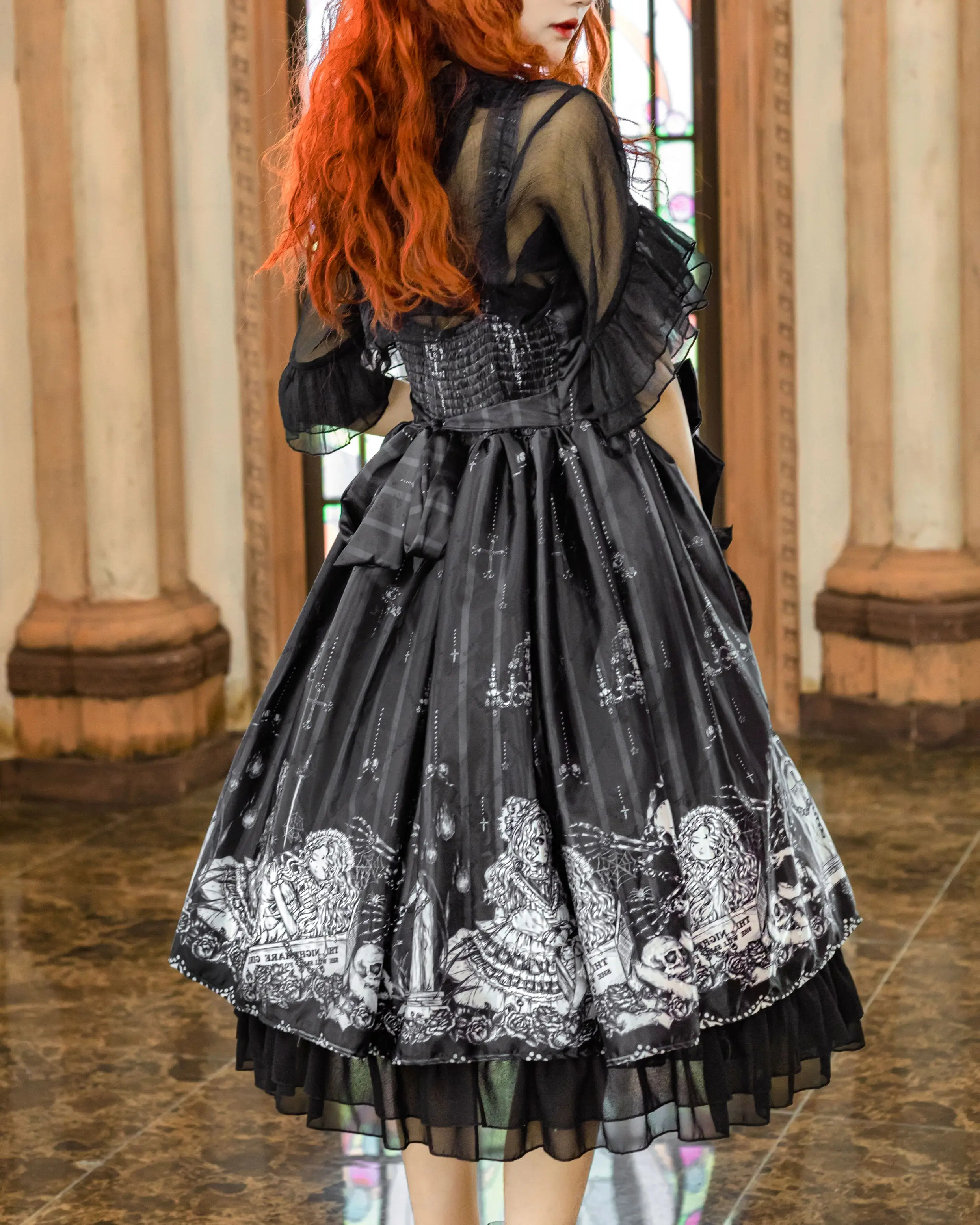 Gothic palace sweet princess lolita dress vintage high waist printing victorian strap dress kawaii girl gothic lolita cos loli