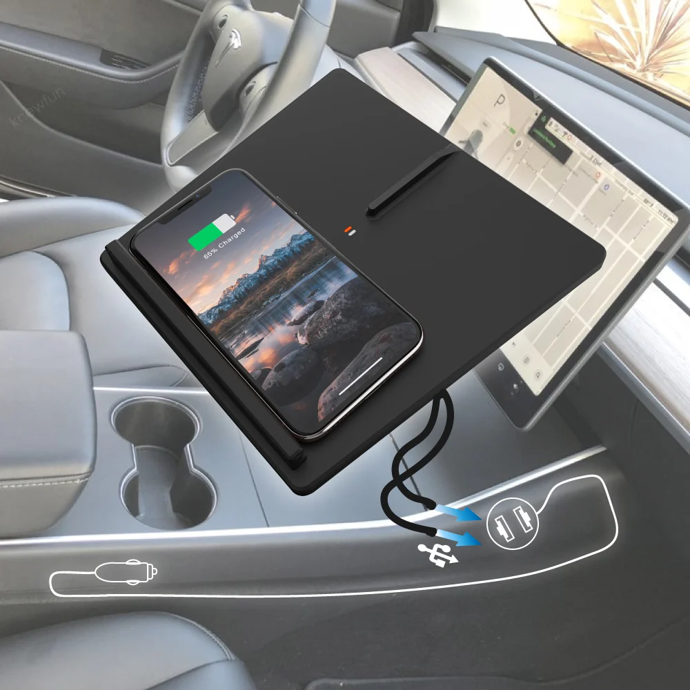 

Gen 2 Upgraded For Tesla Model 3 Y Mobile Phone Wireless Charging Pad Accessories Center Console Horizontally Charger for iPhone