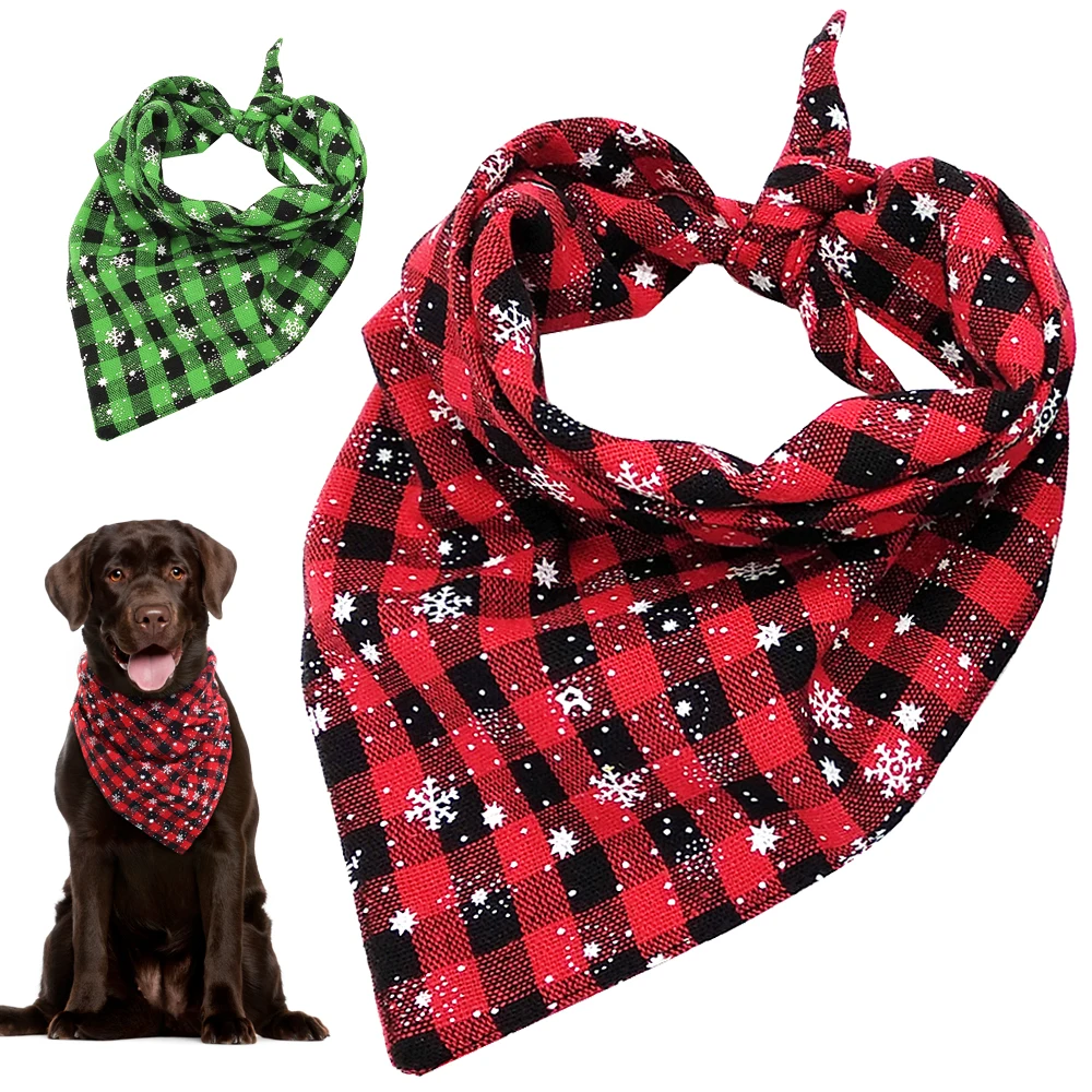 Christmas Dog Bandana Plaid Dogs Bibs Large font b Pet b font Scarf Adjustable Cat Banadas