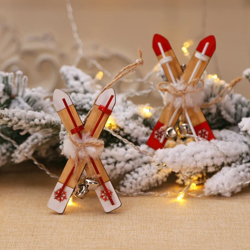 Деревянные сани Рождественская игрушка орнамент Рождественский ярлык кулон для праздников и вечеринок украшения колокольчики
