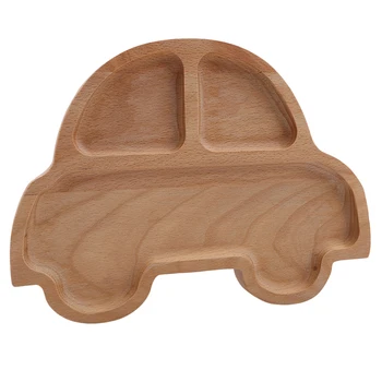 

1pc New Wood Infant Cute Feeding Plate Fruit Dishes Kids Cartoon car Pig Bear shaped Child Tableware Baby Care