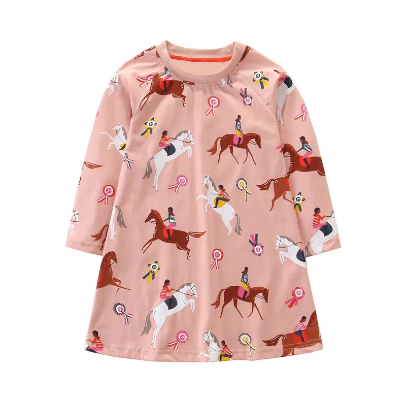 T1168 pink unicorns Платья для девочек на осень и весну; хлопковая праздничная одежда принцессы; одежда для малышей с длинными рукавами; праздничные платья для девочек; Новинка года - Цвет: T1168 pink unicorns
