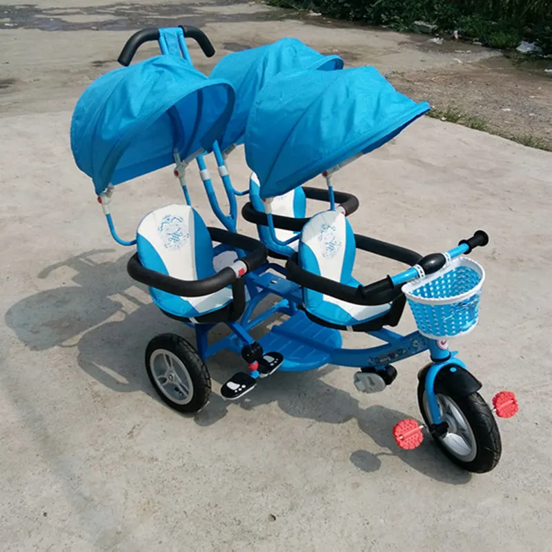 Triple baby stroller with umbrella, three baby tricycle, three seats carriage
