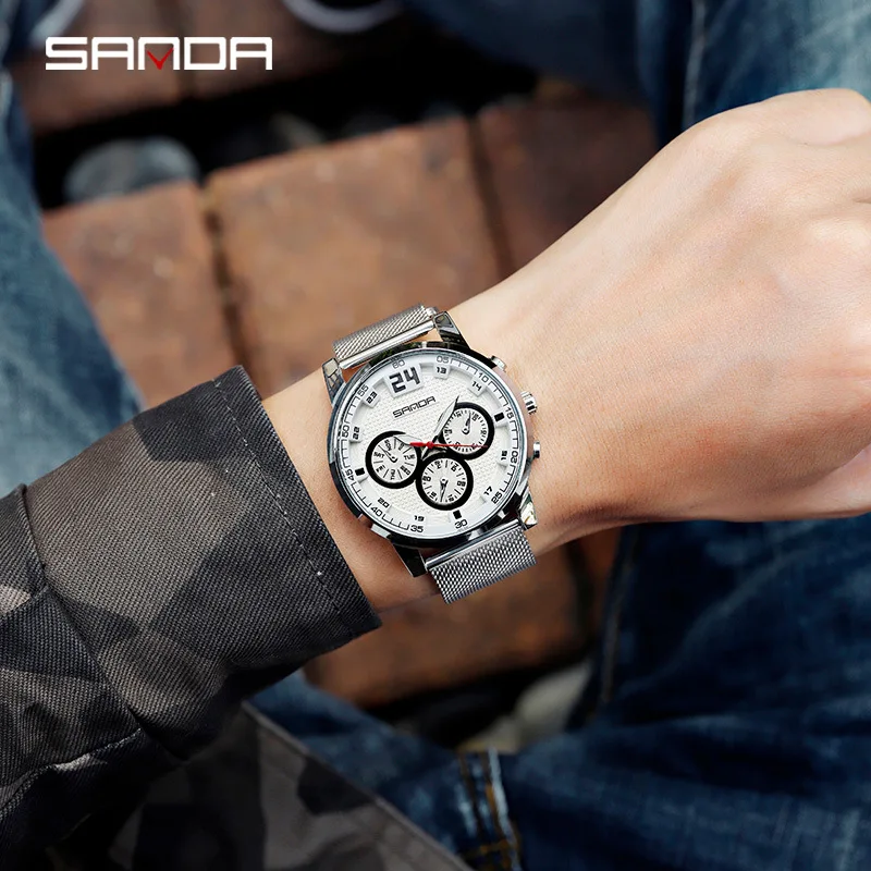 

SANDA Mens Watches Top Luxury Brand Military Sports Watches Quartz Hour Clock Stop Watch Belt Wrist Watch Outdoor Masculino