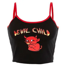 2019 moda tendencia mujeres Halloween estampado de diablo Crop chaleco Top Casual verano elegante señoras Clubwear camisola Tank Sun-Tops