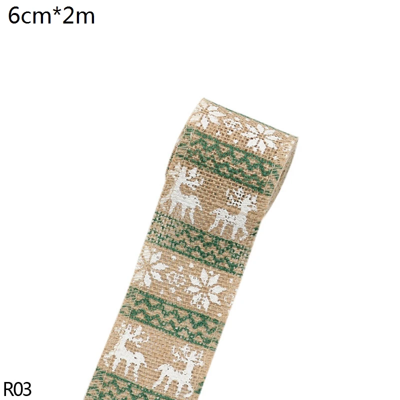 R03 deer ribbon 2 метра Рождественская лента Красная льняная Рождественская Снежинка кружевная лента для свадьбы Рождественская елка украшение DIY швейная ткань - Цвет: R03 deer ribbon