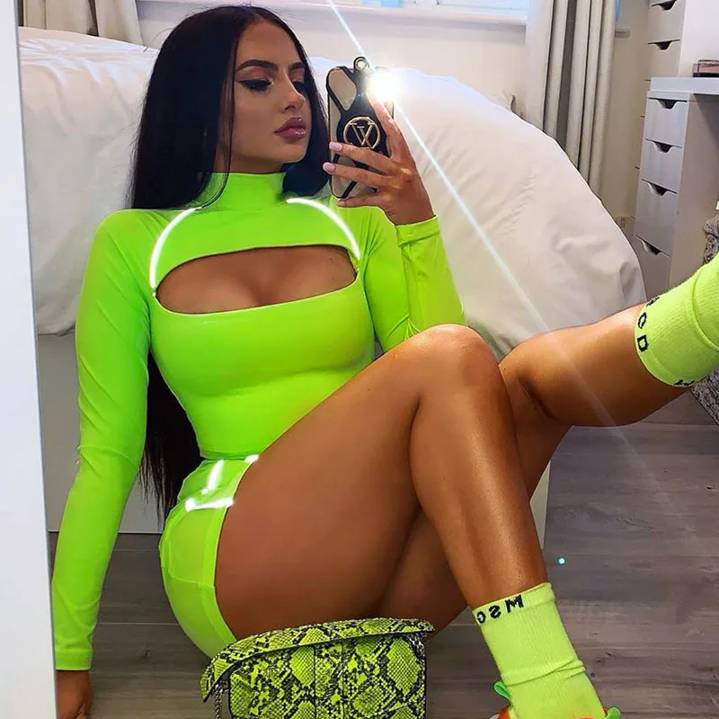 Ropa De Mujer 2020 Reflective Striped Neon Two Piece Skirt Set Sexy Club Women Matching Sets Festival Clothing |