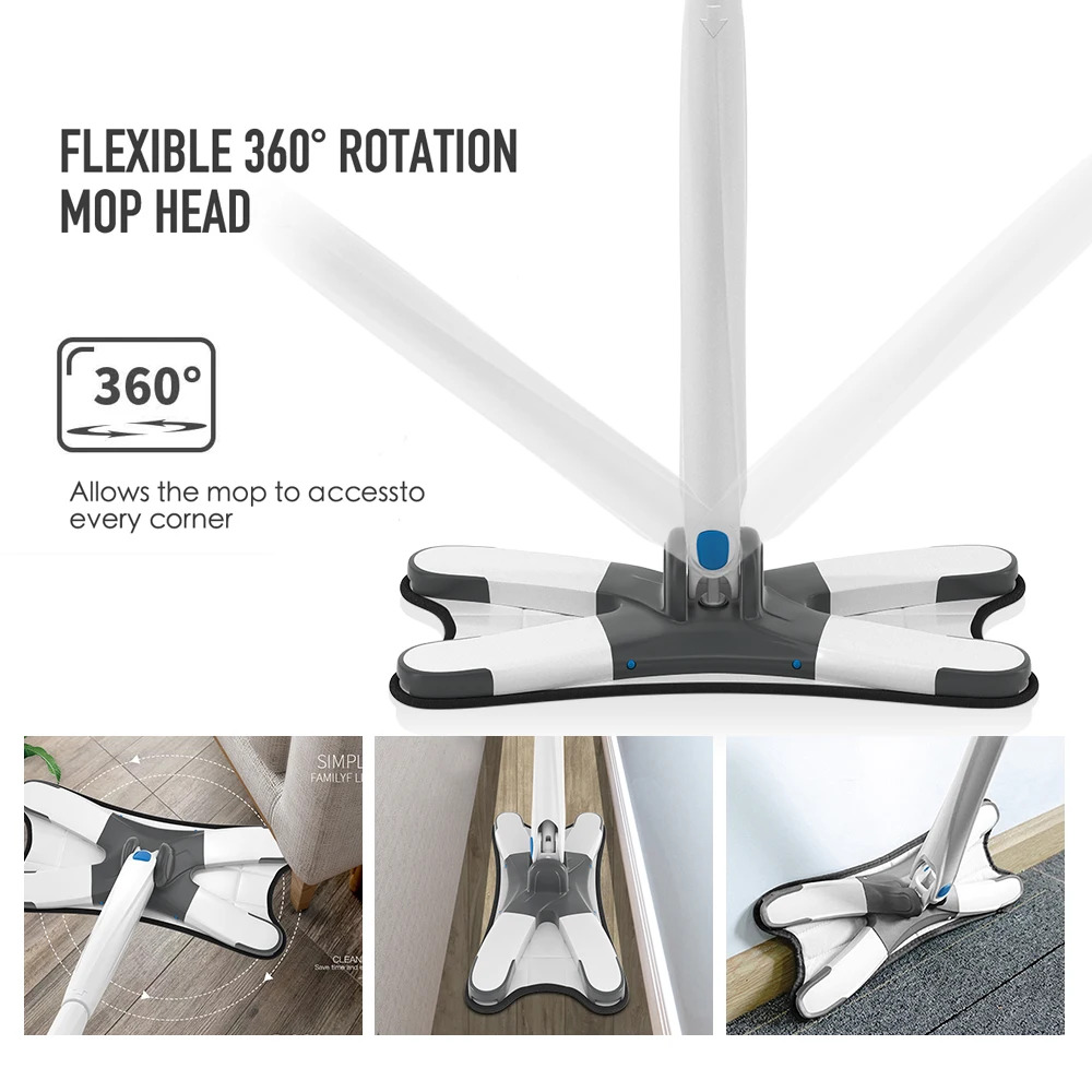 X-Type Microfiber Hardwood Floor Mop Hand Free Washing Flat Mop With Replace Pads Easy Wringing Household Floor Cleaning Tools
