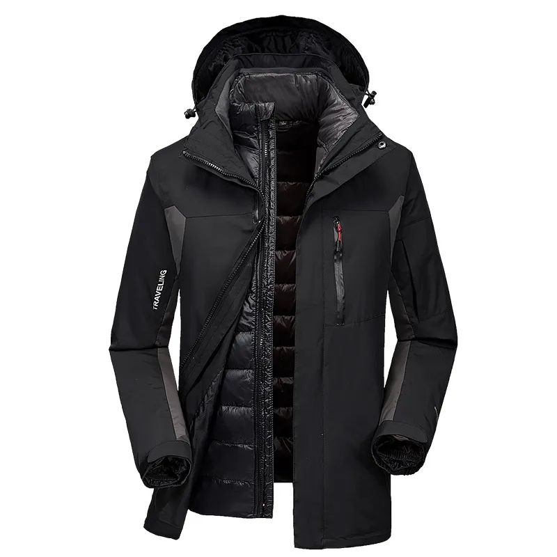 Однотонная верхняя одежда Для мужчин горный одежда 3-в-1 системы, раздел-куртки и пальто Для мужчин зимний теплый пуховик на открытом воздухе Спортивные куртки