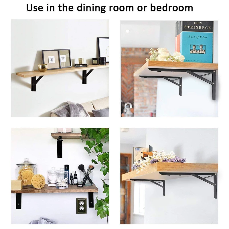 Folding Shelf Brackets- Heavy Duty Metal Collapsible Shelf Bracket for Bench Table, Shelf Hinge Wall Mounted Space Saving DIY B