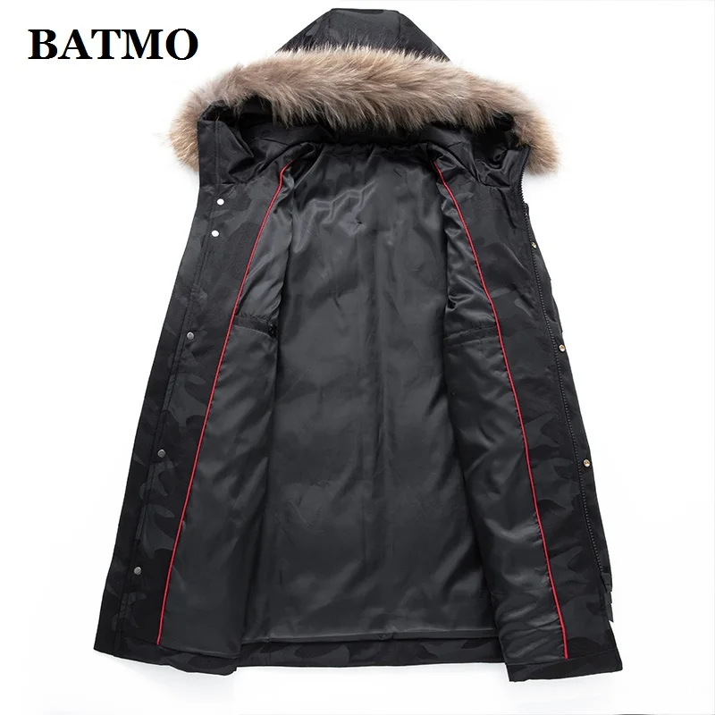 BATMO Новое поступление зима 90% белый утиный пух с капюшоном куртки для мужчин, енот меховой воротник камуфляж пальто для мужчин, 999