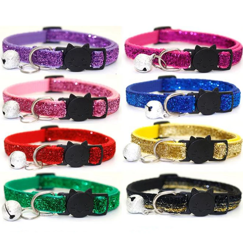 

Pet Cat Collar With Bell Breakaway Fashion Adjustable Kitten Dog Cat Sequin Collar Neck Strap Cat Accessories Pet Supplies Hot