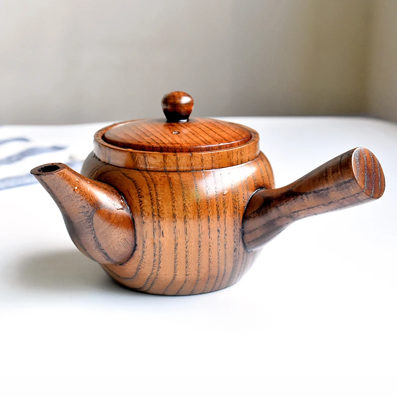 ChineseStyleSolidWoodTeapotEcoNaturalWoodHouseholdTeaKettle