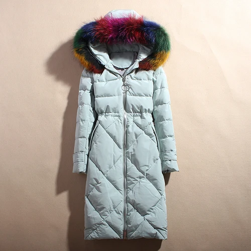 AYUNSUE зимнее пальто для женщин; Большие размеры 5XL пуховик белого цвета на утином пуху Для женщин пуховое пальто корейский пуховик Теплая парка 1802 YY1436 - Цвет: Green-Colorful Fur