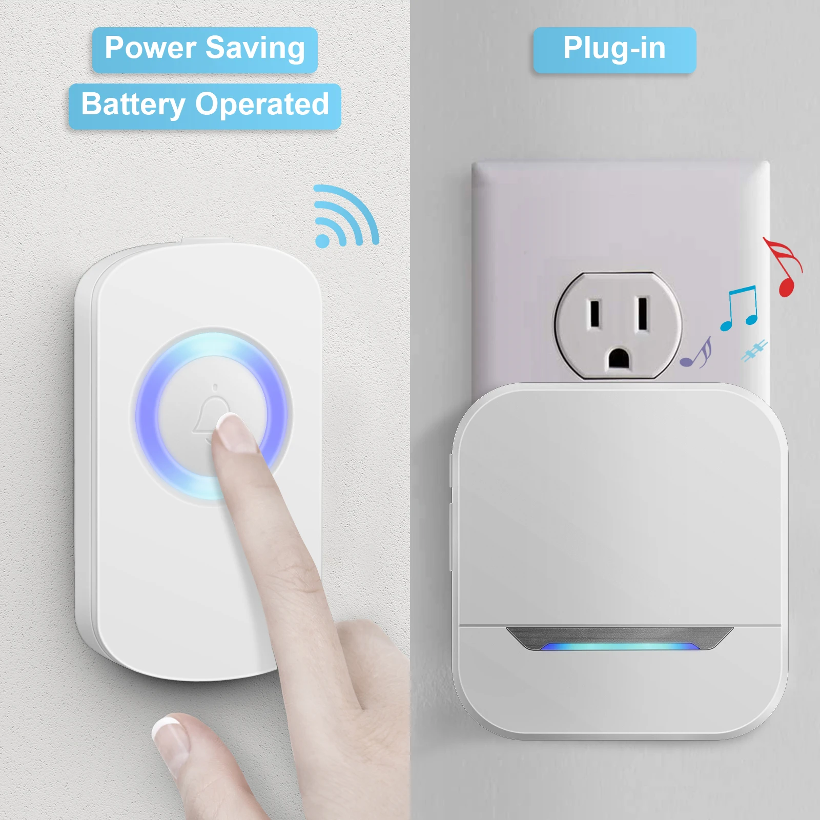 

Battery Wireless Doorbell DC Battery Control Button 200M Remote LED Light Home Cordless Call 4 Volume 36 Chime Silver Door Bell