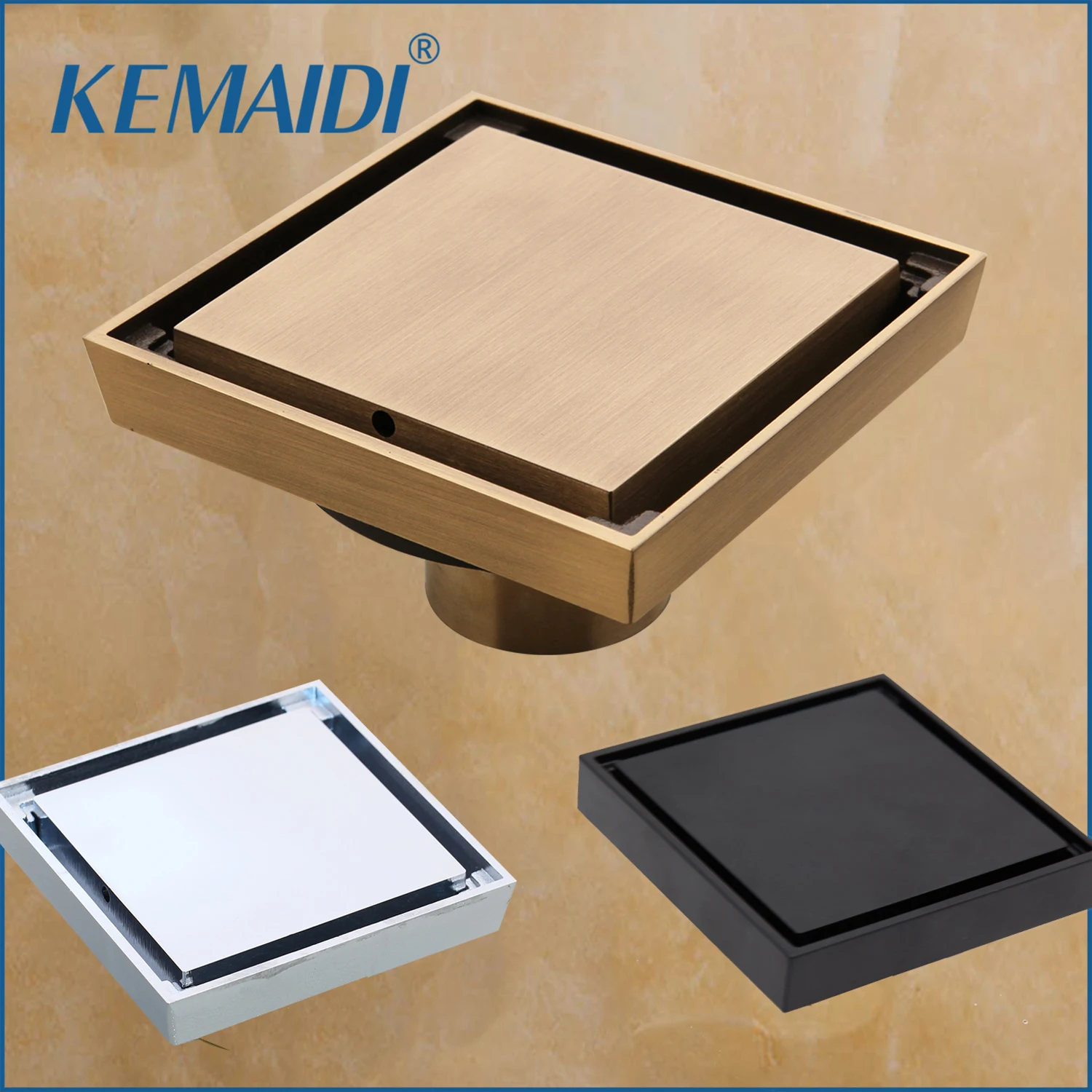 Квадратные напольные сливные решетки KEMAIDI 10*10 см для ванной и душа антикварные