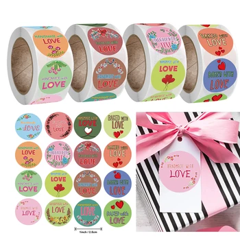 

500pcs 2.5cm Cute Retro Color Handmade with Love Stickers Baking Packaging Saling Decoration Diary Scrapbooking Stationery Label