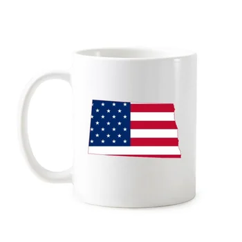 

The United States Of America USA North Dakota Map Stars And Stripes Flag Shape Classic Mug With Handles 350 ml