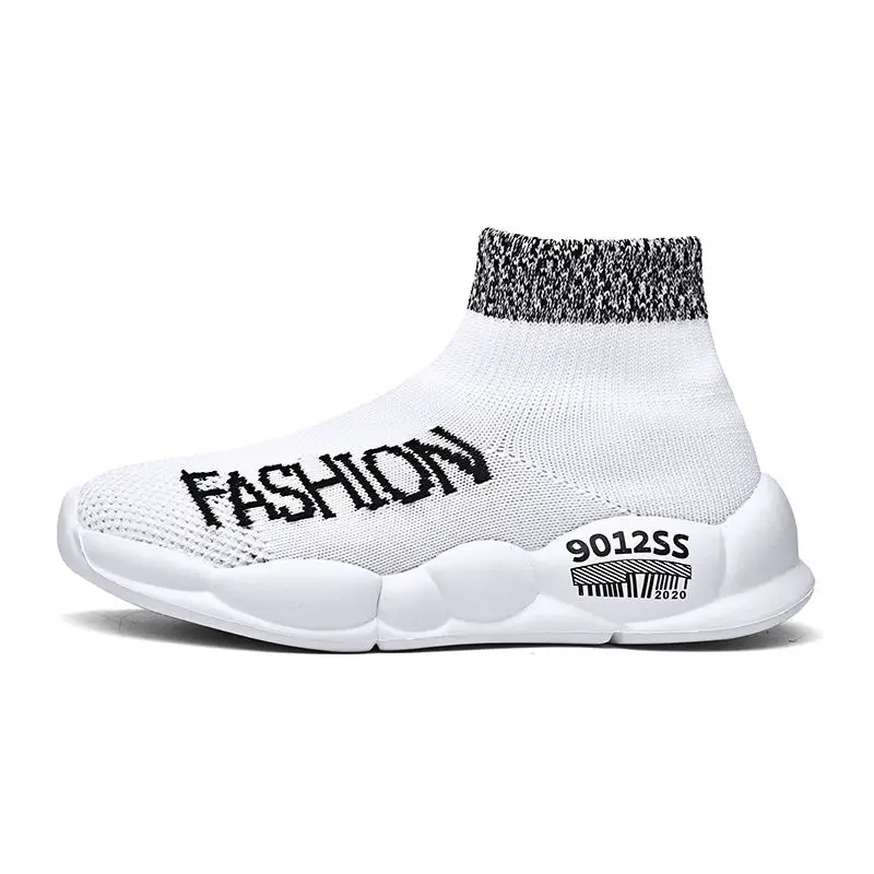 Autumn winter High Top socks shoes kids shoes girls children boys sneakers lightweight soft students Casual shoes slip on - Цвет: Белый