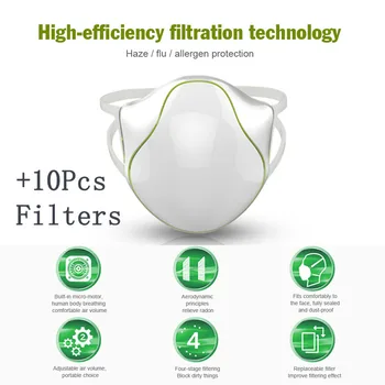

Smart Filter haze Silicone seal Electric fan mask Anti-Pollution Breathable Mask Anti Smog Dustproof Outdoor Mask +2pcs Filter