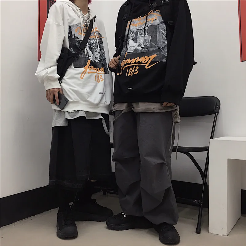 Ulzzang хип-хоп шикарные корейские ins Harajuku BF топы с принтом толстовки с капюшоном Новые Унисекс модные Свободные повседневные женские толстовки