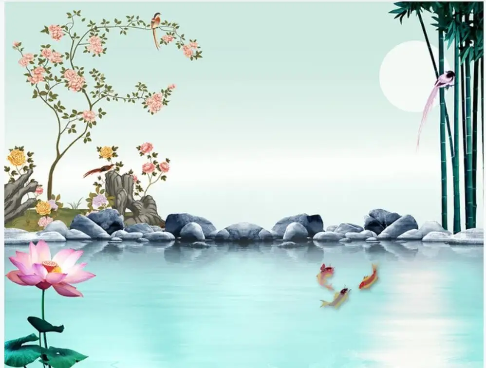 

3d photo wallpaper custom mural Chinese style flowers bamboo landscape background home decor wall paper in the living room