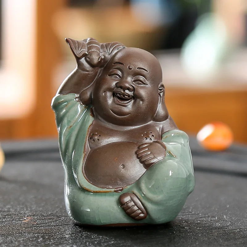 Chinese Zen style handmade tea pet monk statue safety luck tea play decoration 
