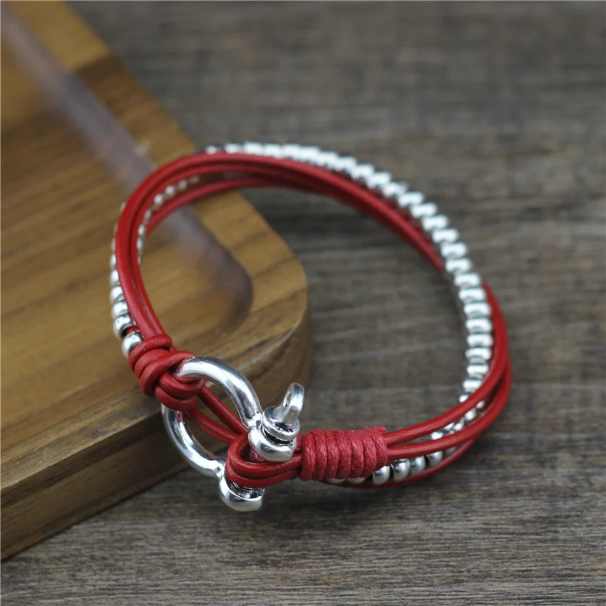 

Anslow Retro Fashion Jewelry Rotating Button Men Male Leather Bracelet Beads Braided Trendy Unisex Style Handmade Gift LOW0864LB