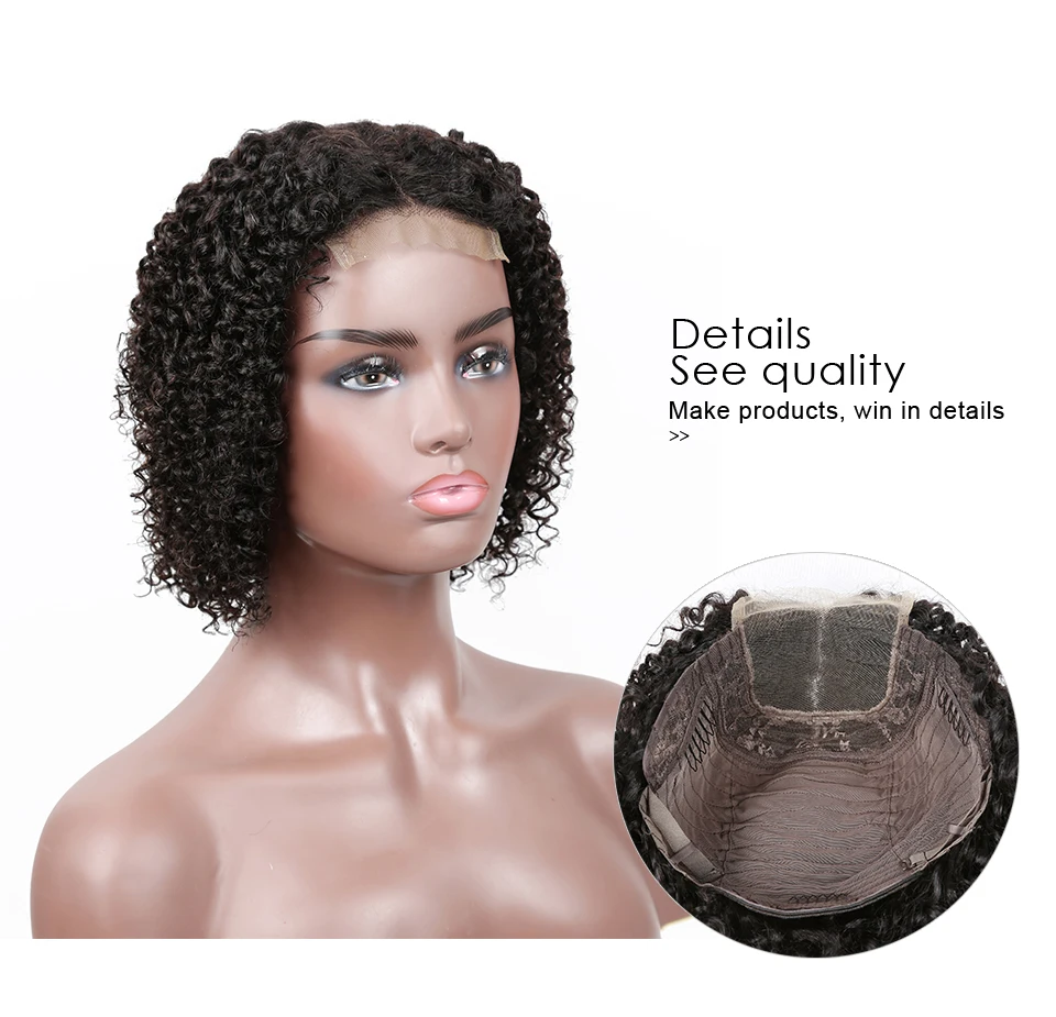 Aircabin 4x4 парики с кружевом бразильские кудрявые волосы боб парик кружева закрытие глубокие человеческие волосы для черных женщин 150% remy волос