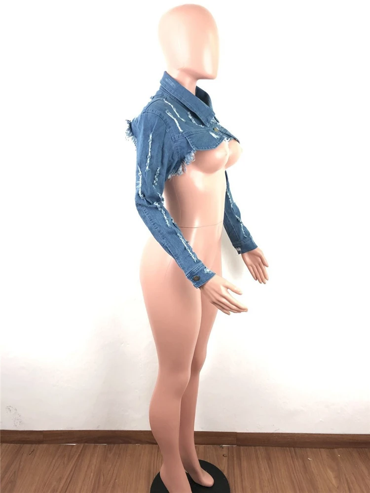 A075022 hot sale women fashion clothes sexy outfits for women 2019 distressed washed ripped high quality woman crop jeans jacket