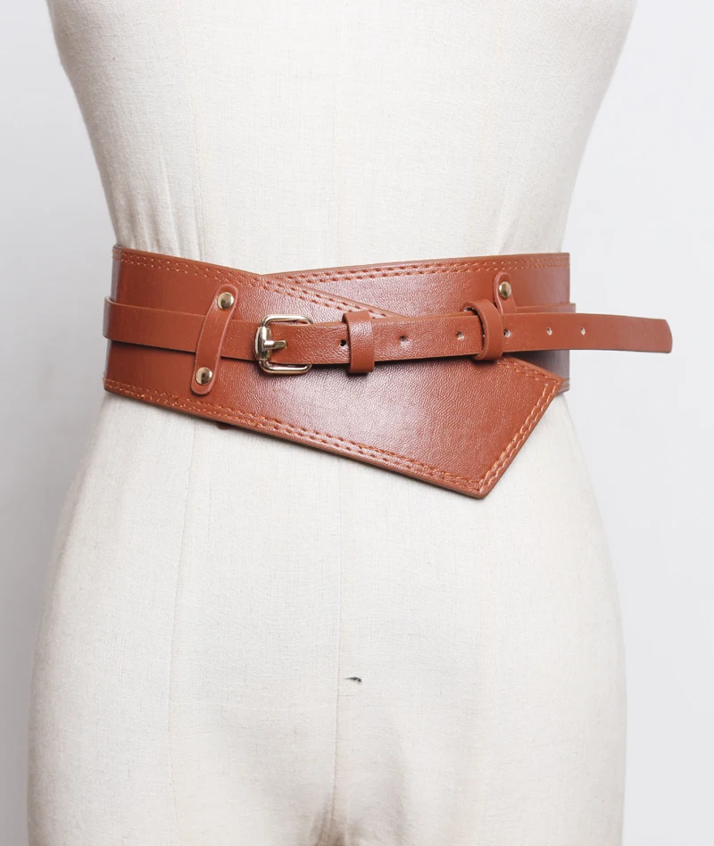 Women black wide belt Japan style kimino belts asymmetric sexy waist belt PU leather new red brown beige