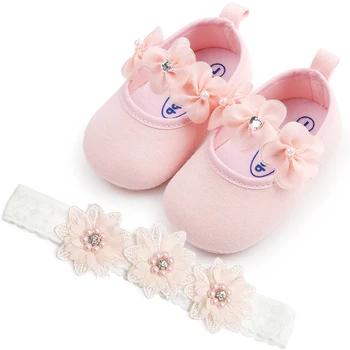 

Infant Girl Shoes Baby Girl Infants Flower Princess Cute Shoes with Headwear Headband Photography Props Sweet Set New 0-18M