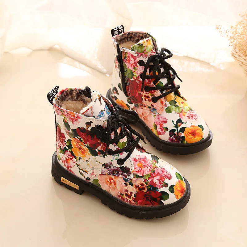 Удобная детская обувь; Ботинки martin с цветочным принтом для девочек; Botas; элегантная обувь из искусственной кожи с цветочным принтом; Детская резинка на подошве; брендовые ботинки