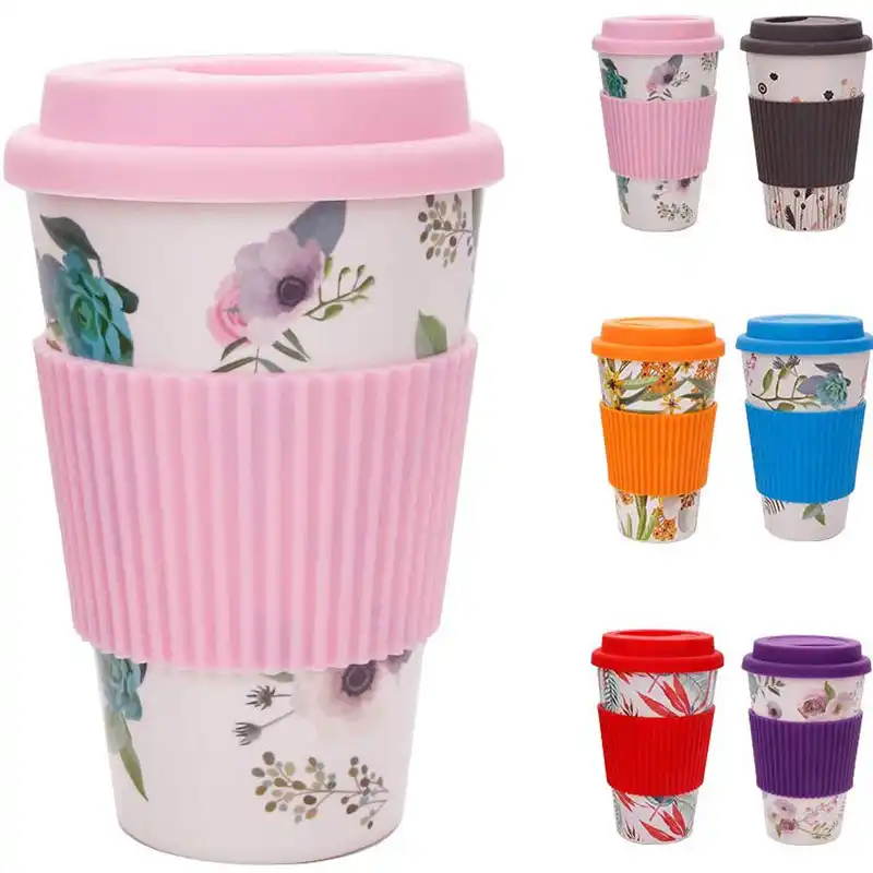 Reusable Bamboo Fiber Travel Coffee Mug With Lid And Silicone Rubber Sleeve Dishwasher Safe Portable Coffee Cups Organic Aliexpress