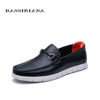 

Bassiriana 2020 spring new men's casual shoes, black leather, white bottom, comfortable rubber outsole, fashion men shoes