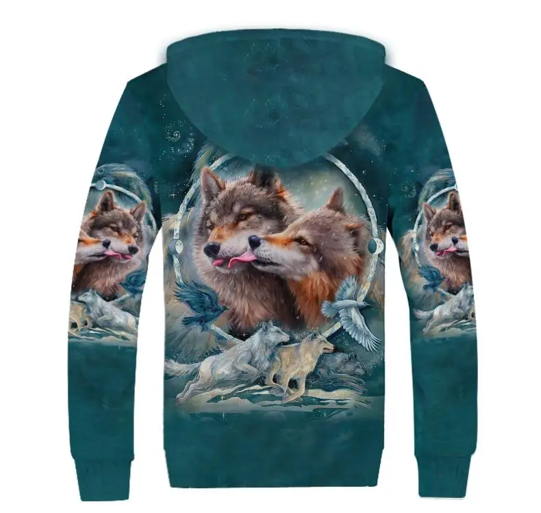 Schöne Wolf Native Indian 3D Gedruckt männer Winter Fleece Warme Dicke Zipper Hoodies Unisex Casual Jacken Mäntel Outwear YM-01 – Detail 11